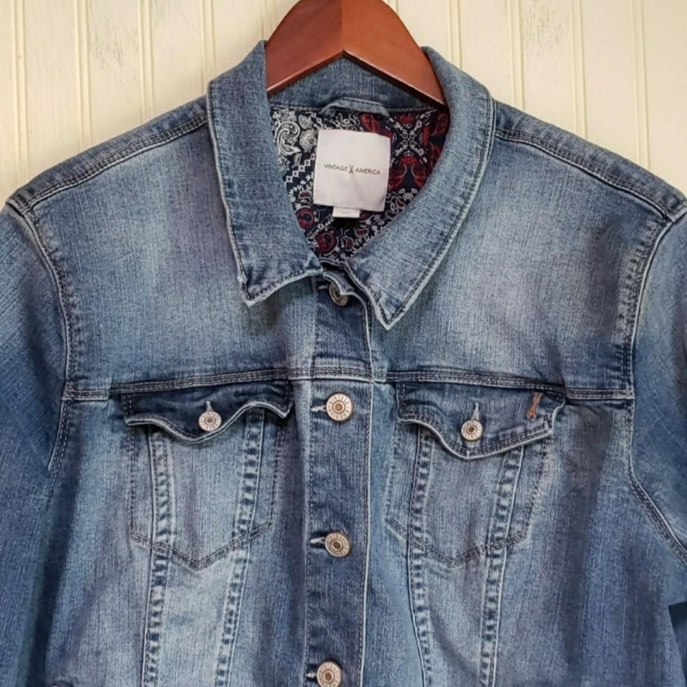 Vintage X America Denim Jacket Womens XXL Blue Button Front Lined‎ Western